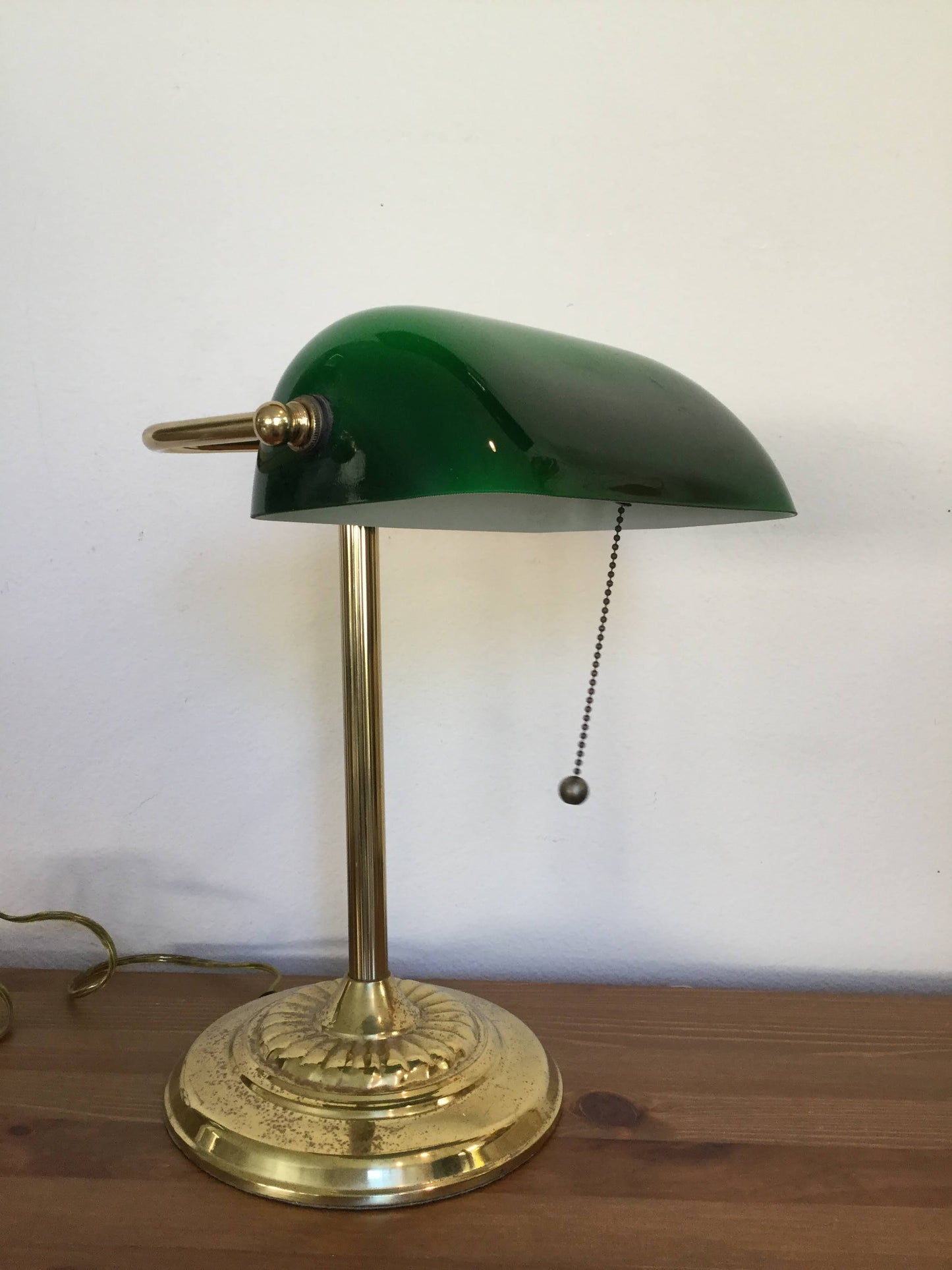 bankers lamp, vintage green glass brass stand