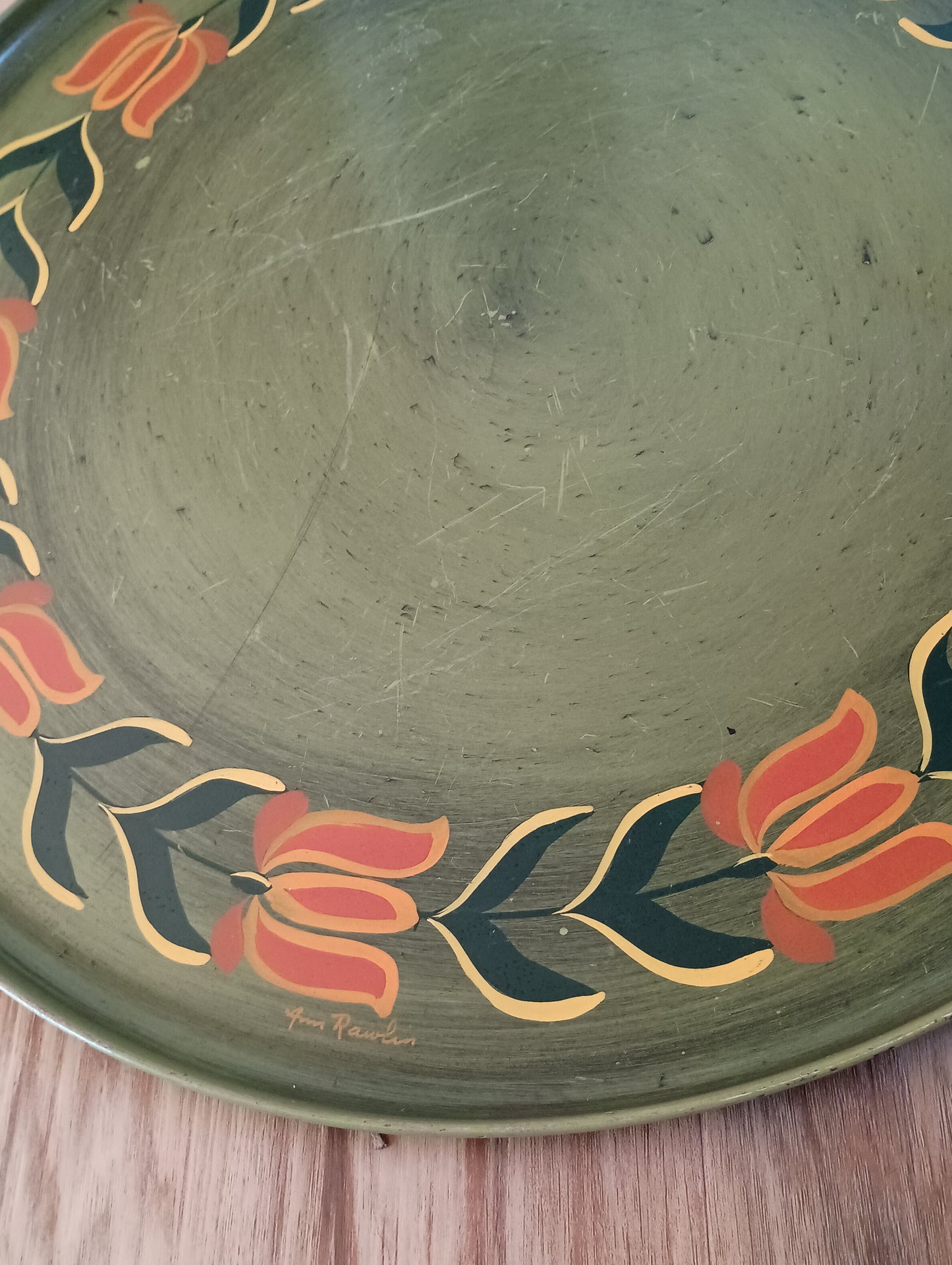 XL folk art tin tray, wall hanging