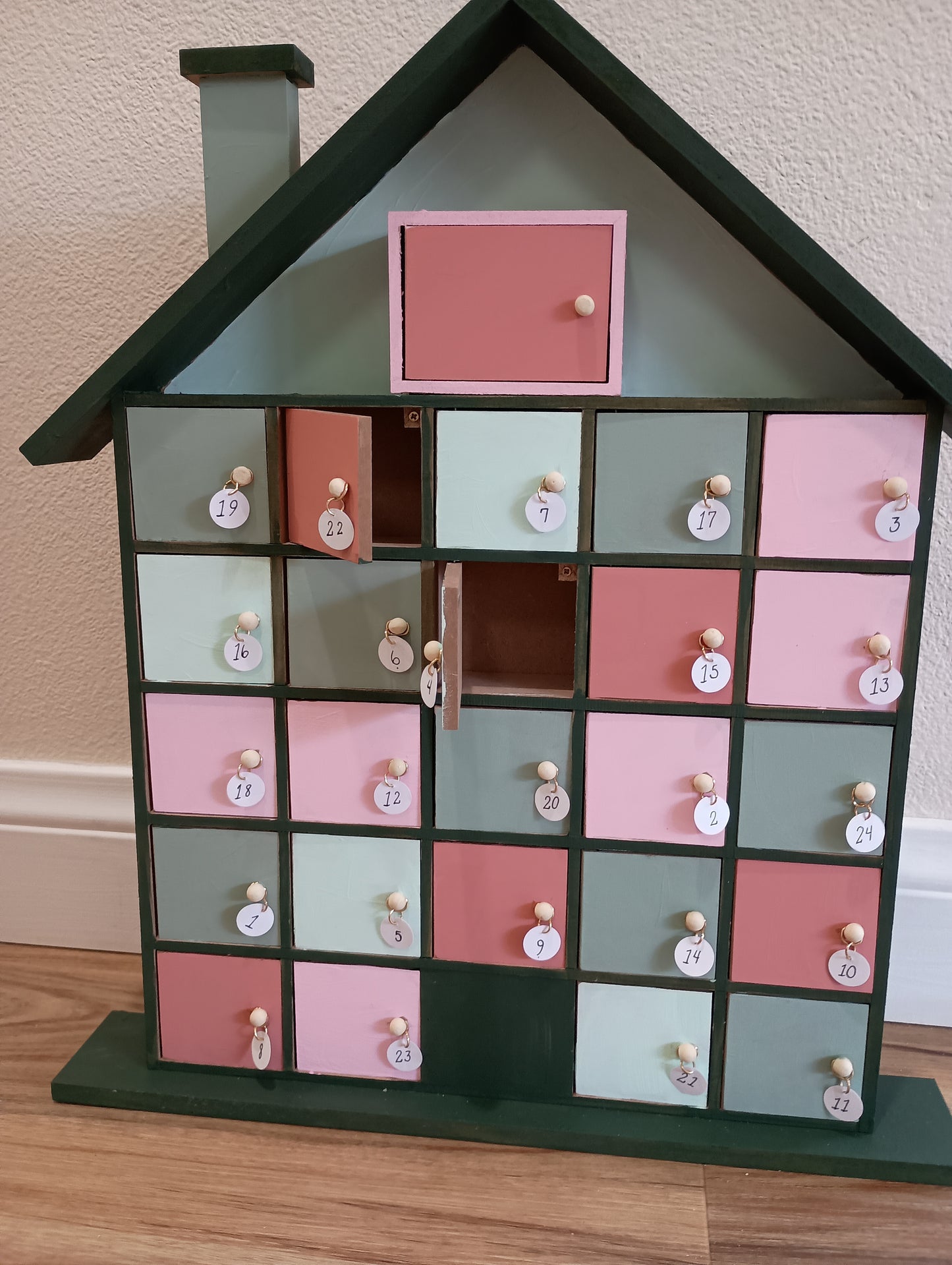 Advent Calendar, hand painted wooden Christmas decor