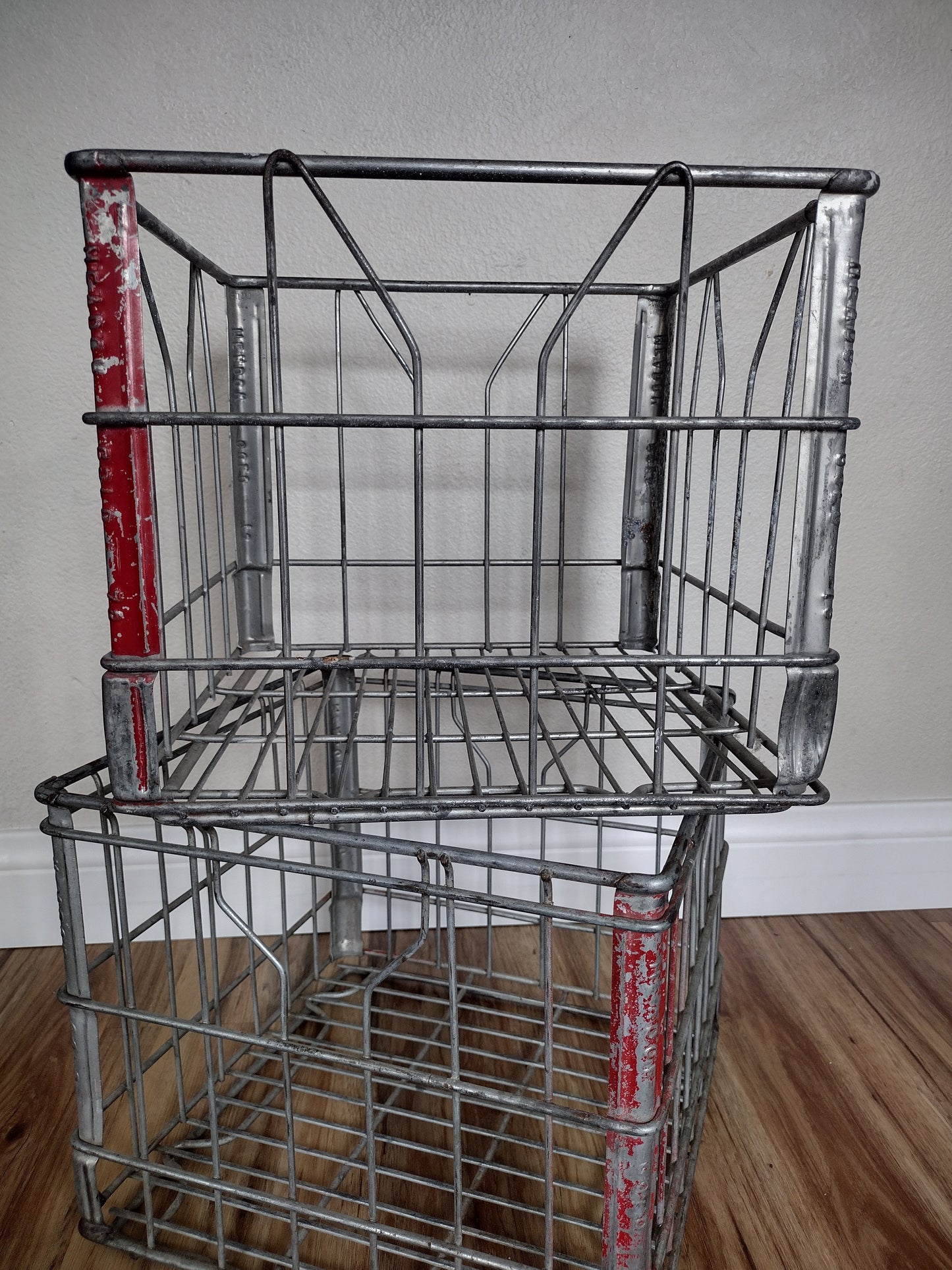 Vintage metal milk crate basket