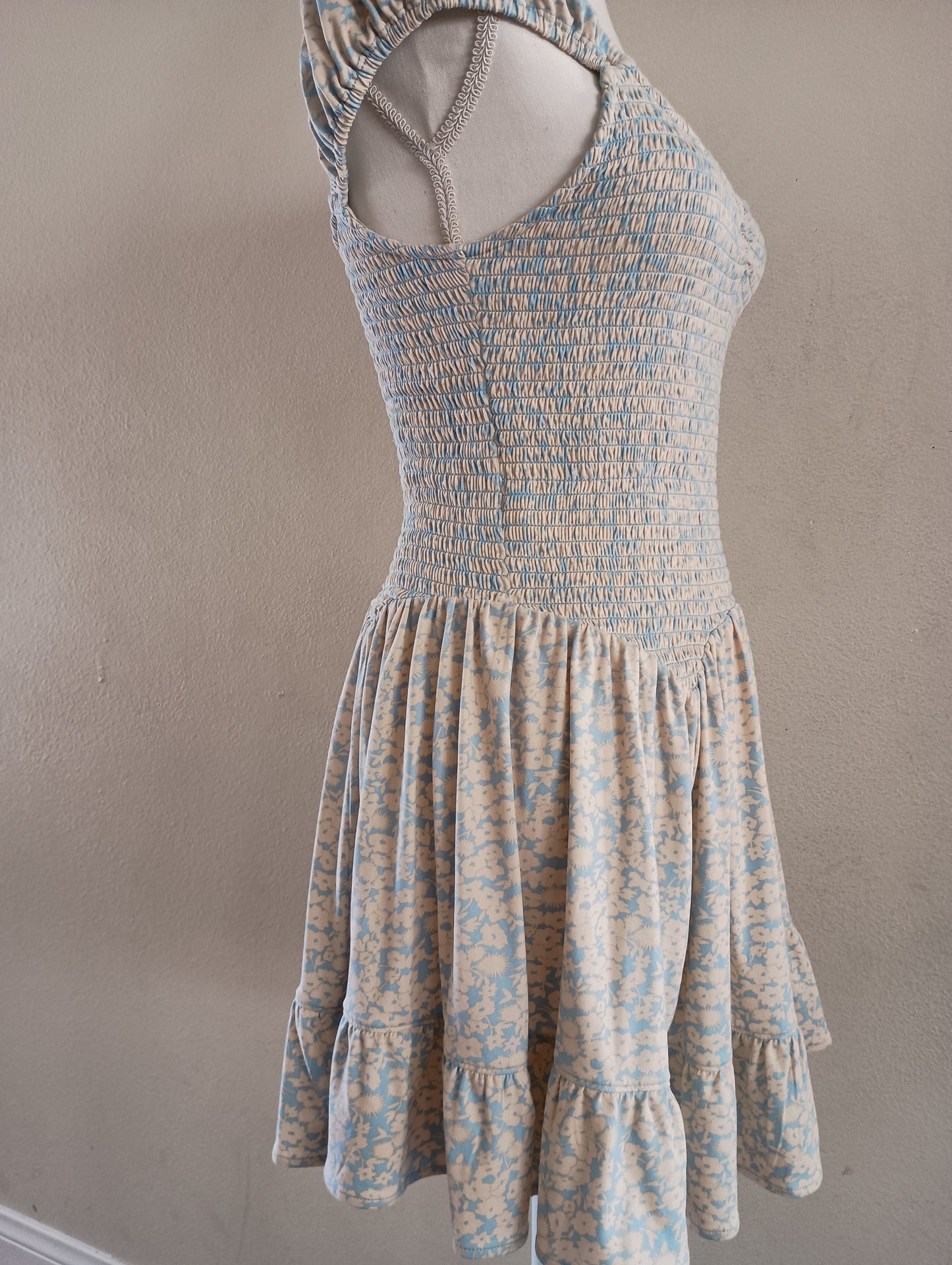 Vintage sundress in blue and yellow floral, size small