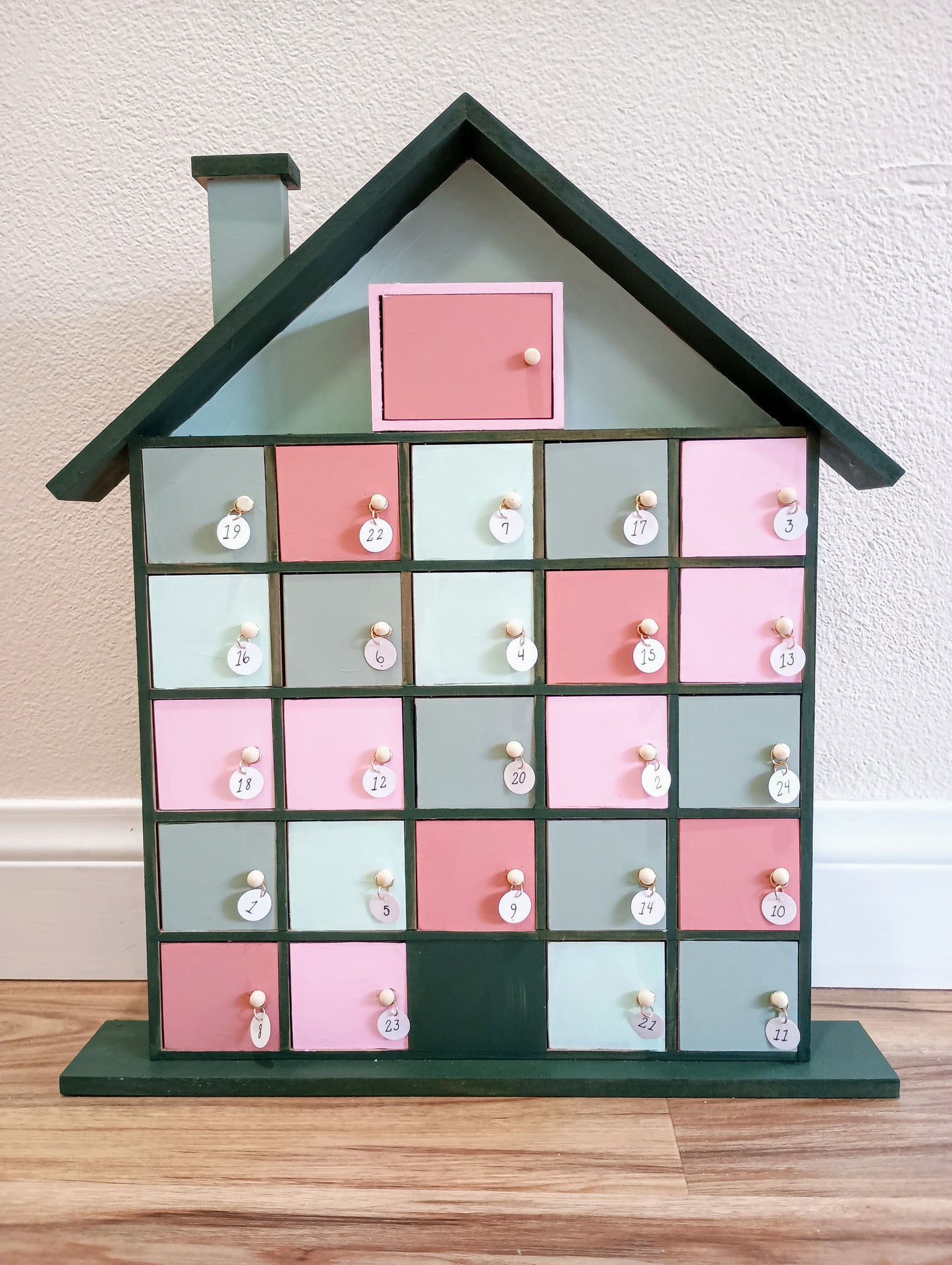 Advent Calendar, hand painted wooden Christmas decor