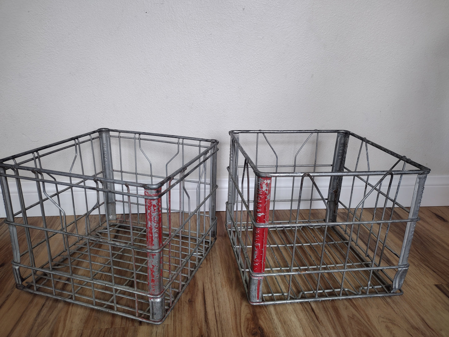 Vintage metal milk crate basket