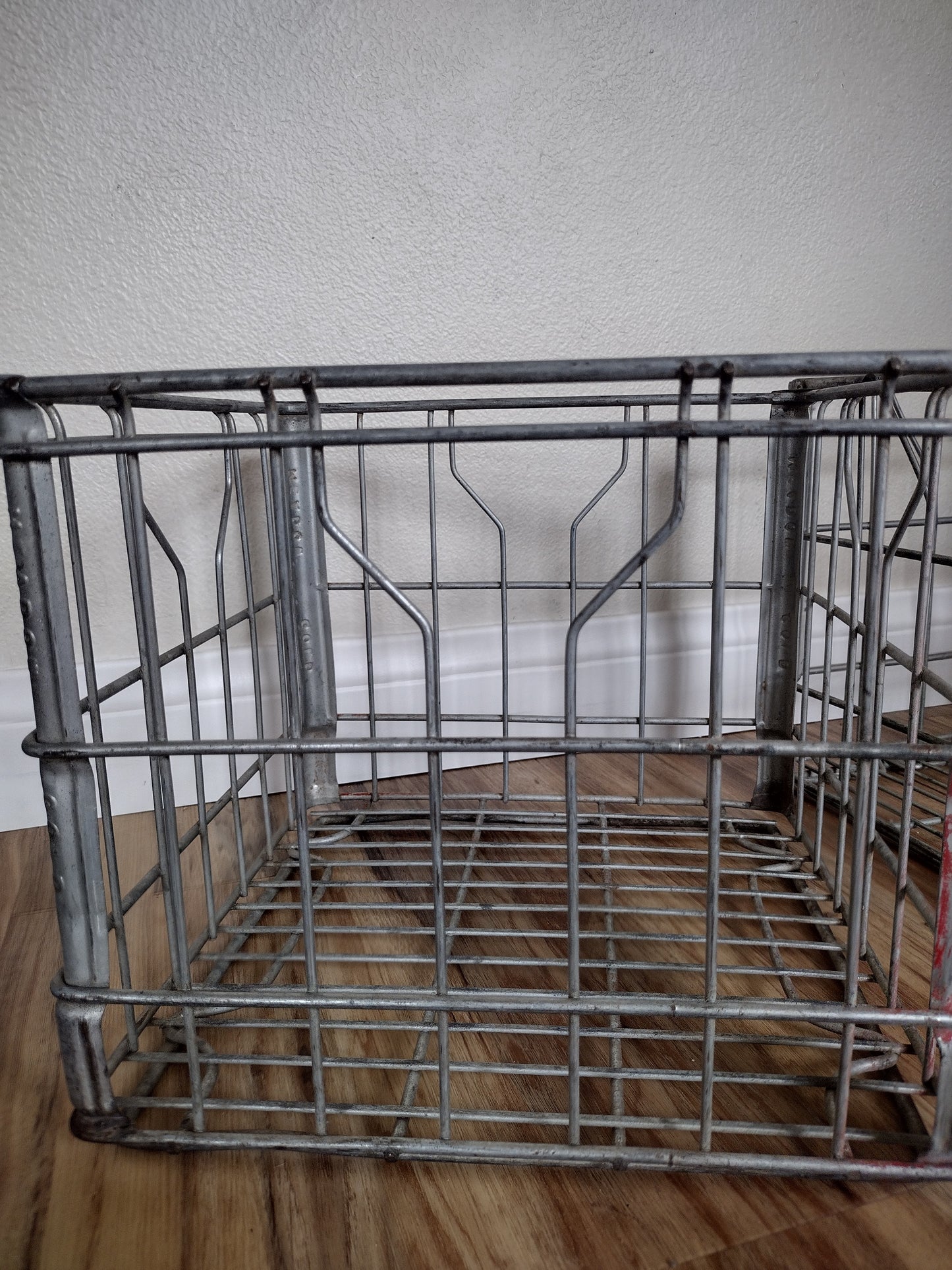 Vintage metal milk crate basket