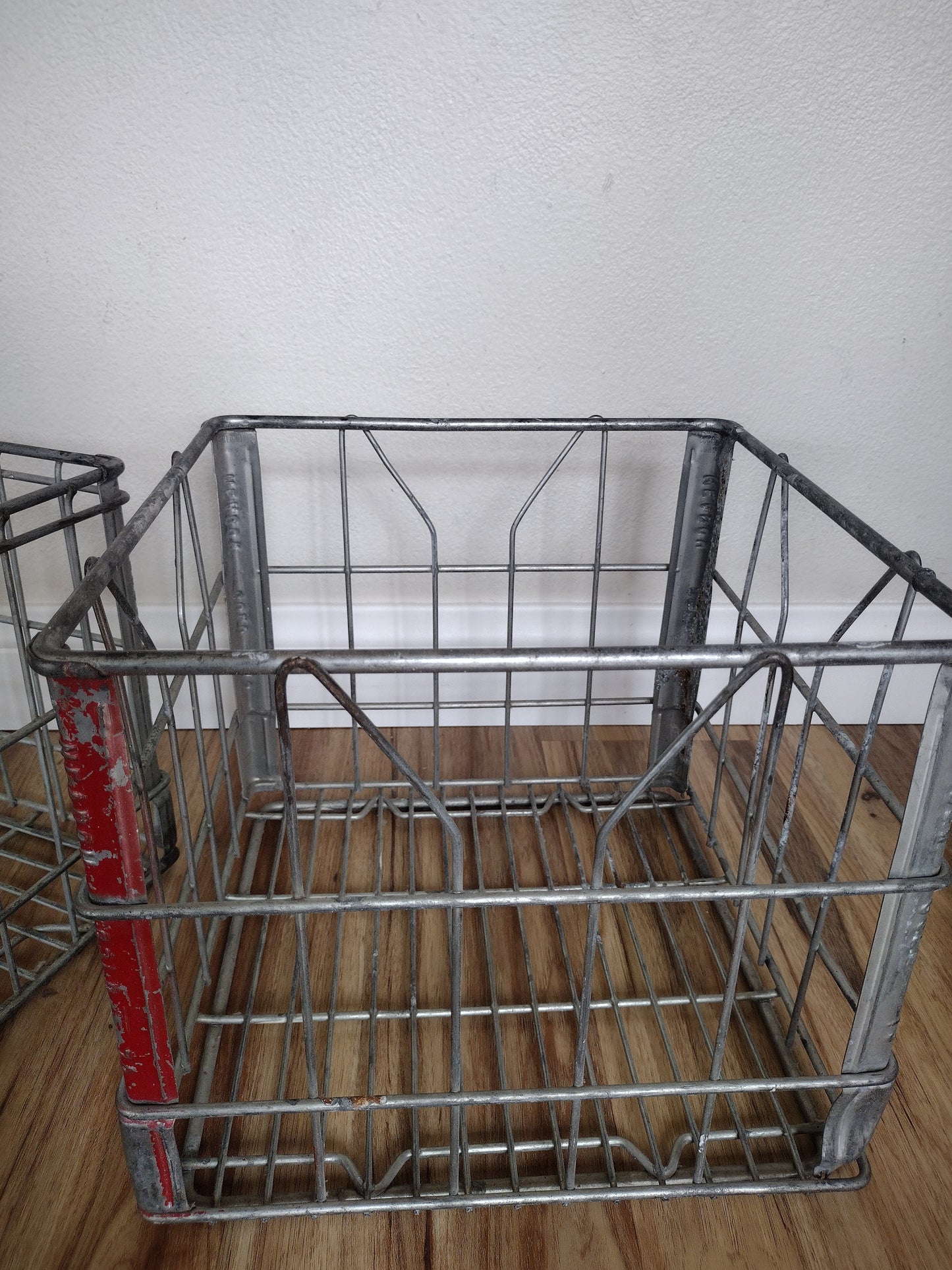 Vintage metal milk crate basket