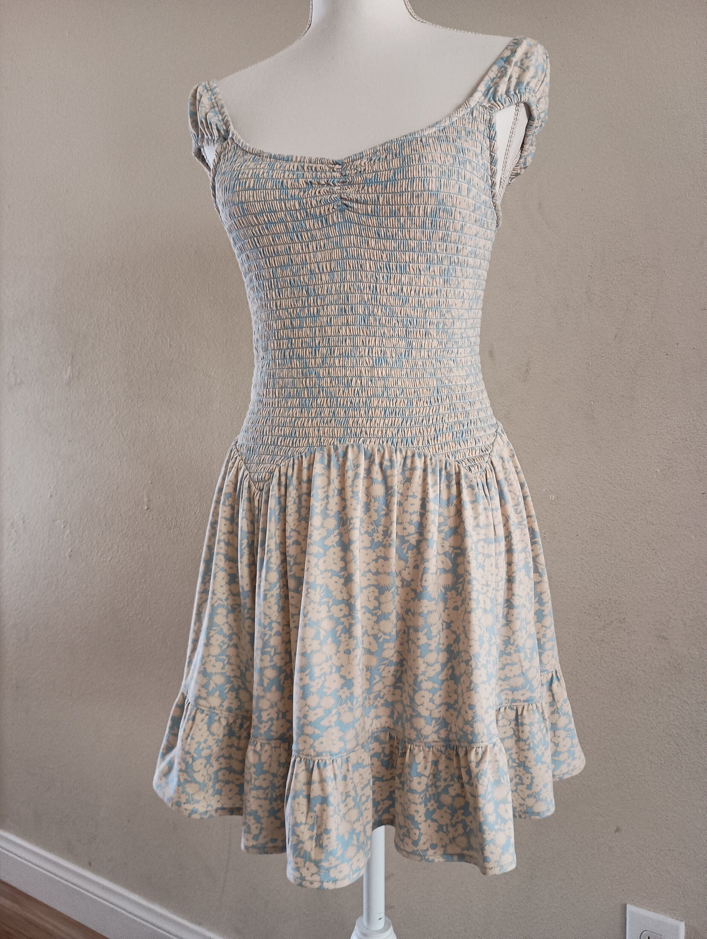 Vintage sundress in blue and yellow floral, size small