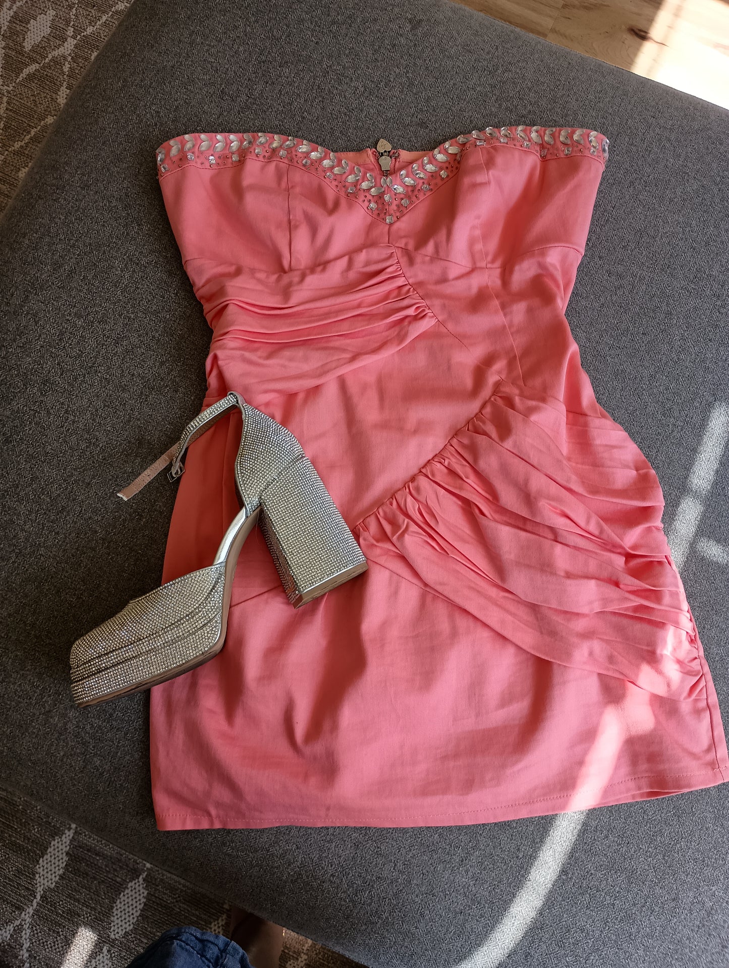 Hot pink shirt formal dress, vintage size 4