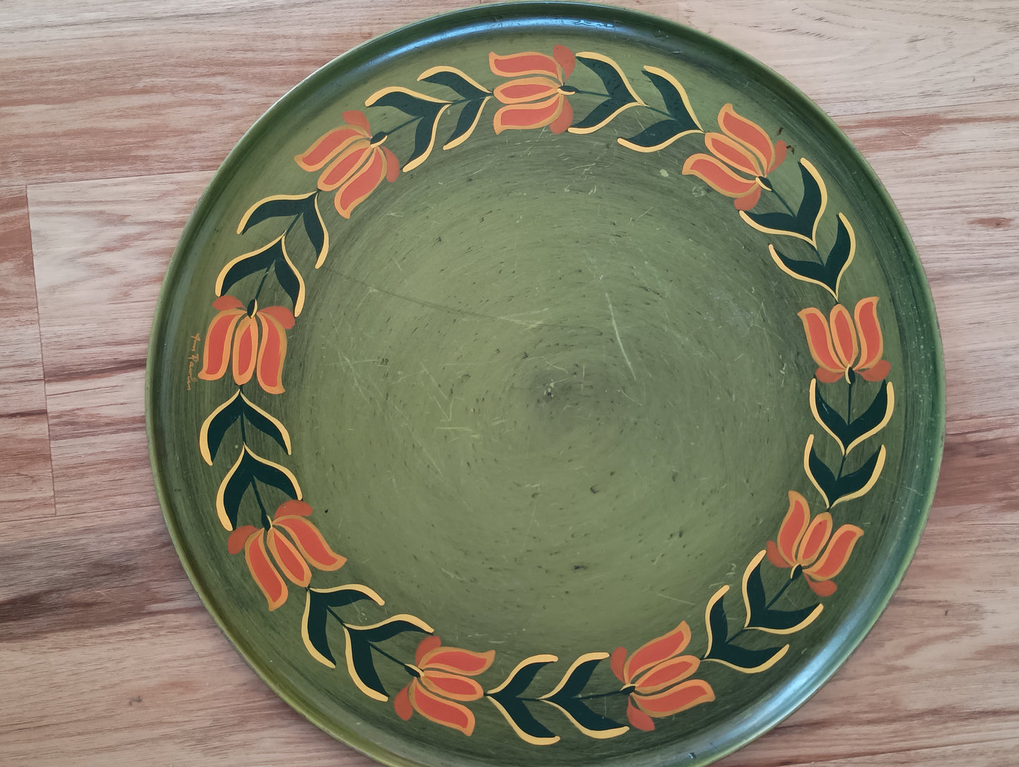 XL folk art tin tray, wall hanging