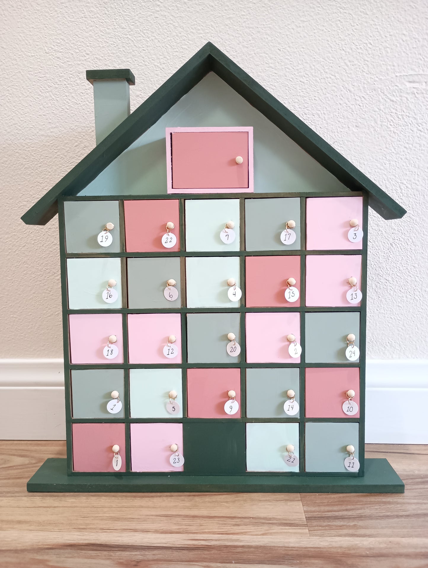Advent Calendar, hand painted wooden Christmas decor