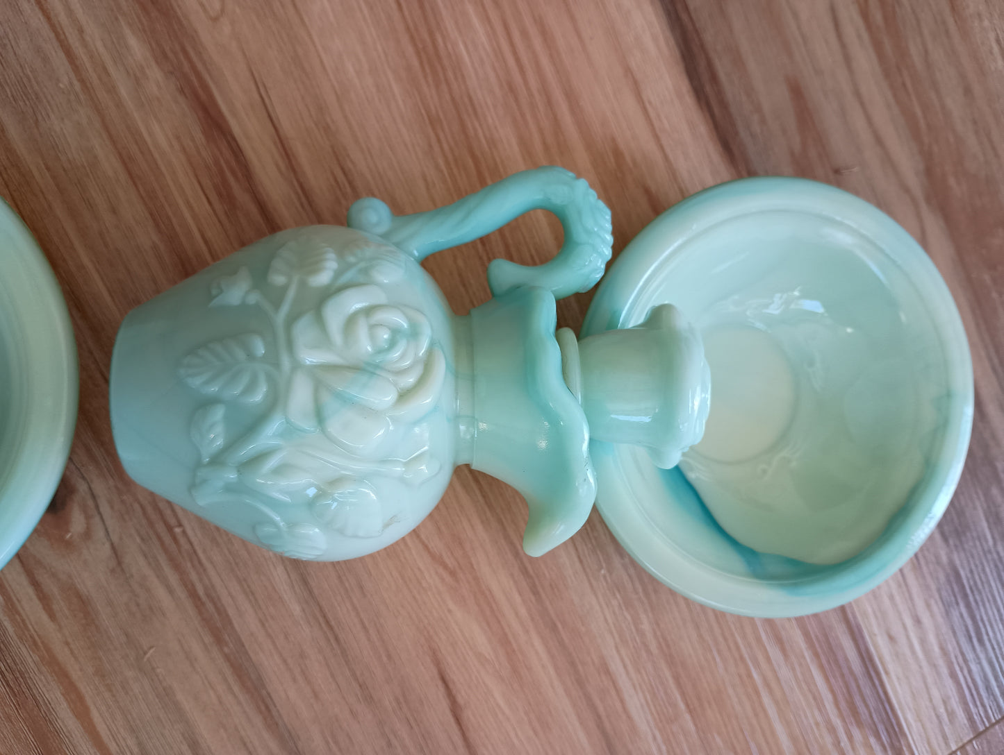 Vintage roses blue bottle and bowls set, Avon