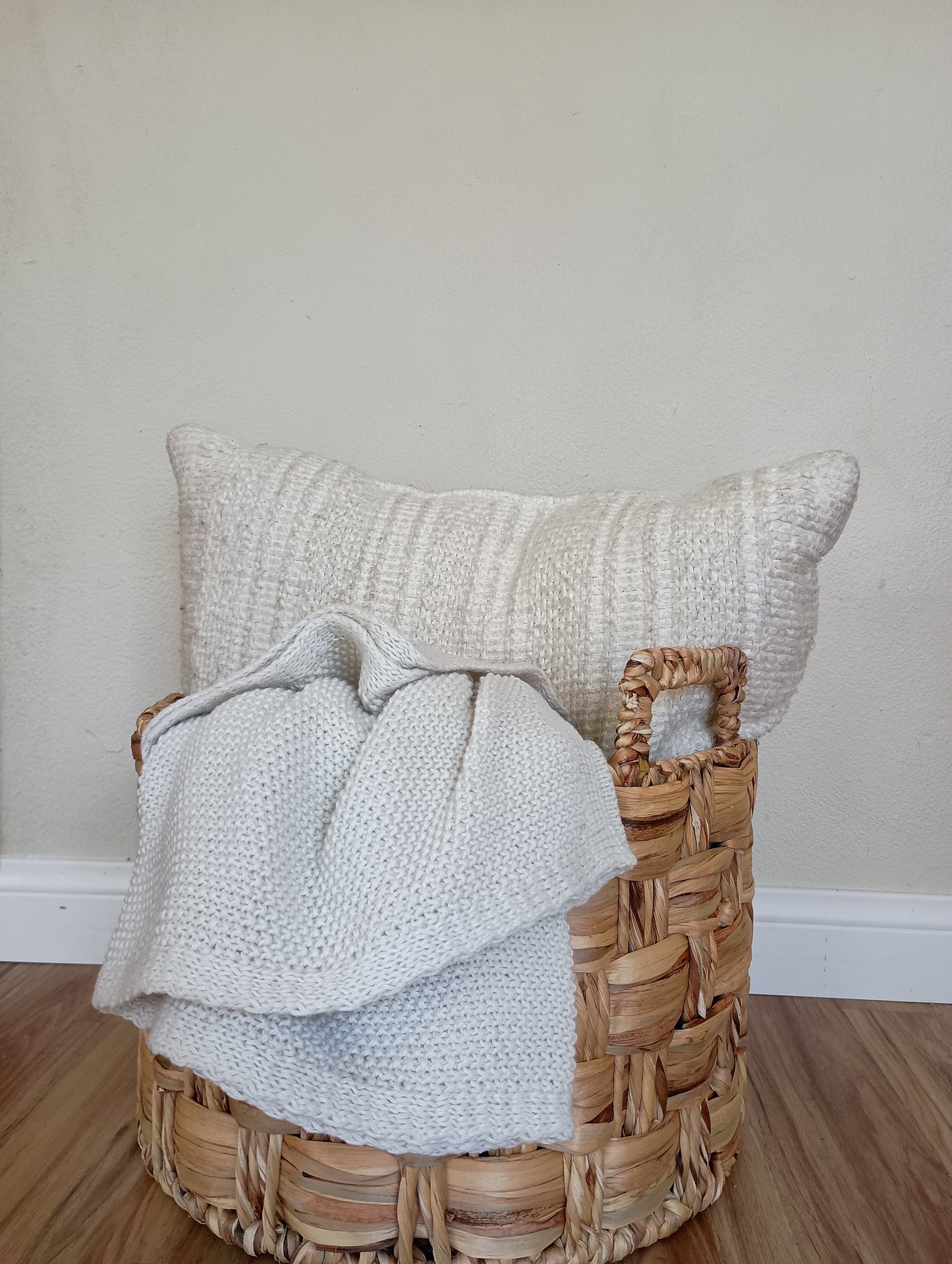 Large floor wicker basket with handles