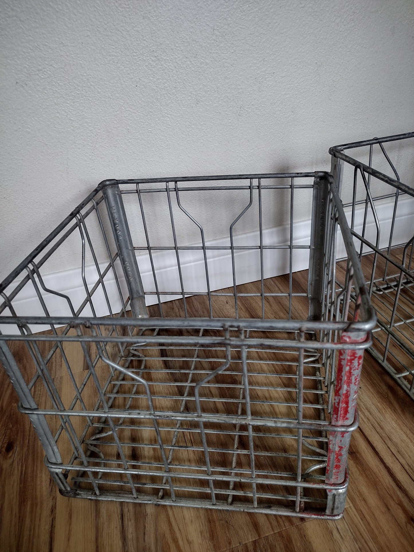Vintage metal milk crate basket