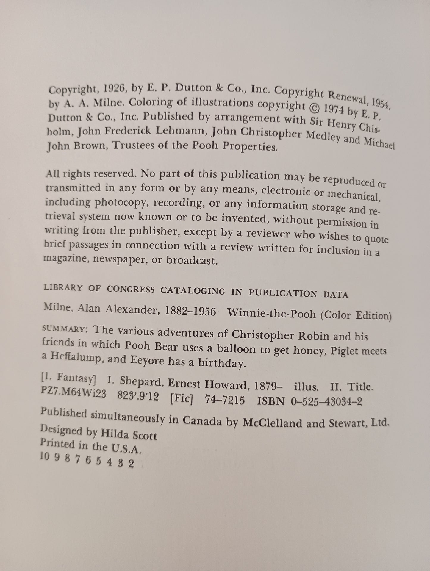 Winnie the Pooh, 1974 color edition original hardback book.