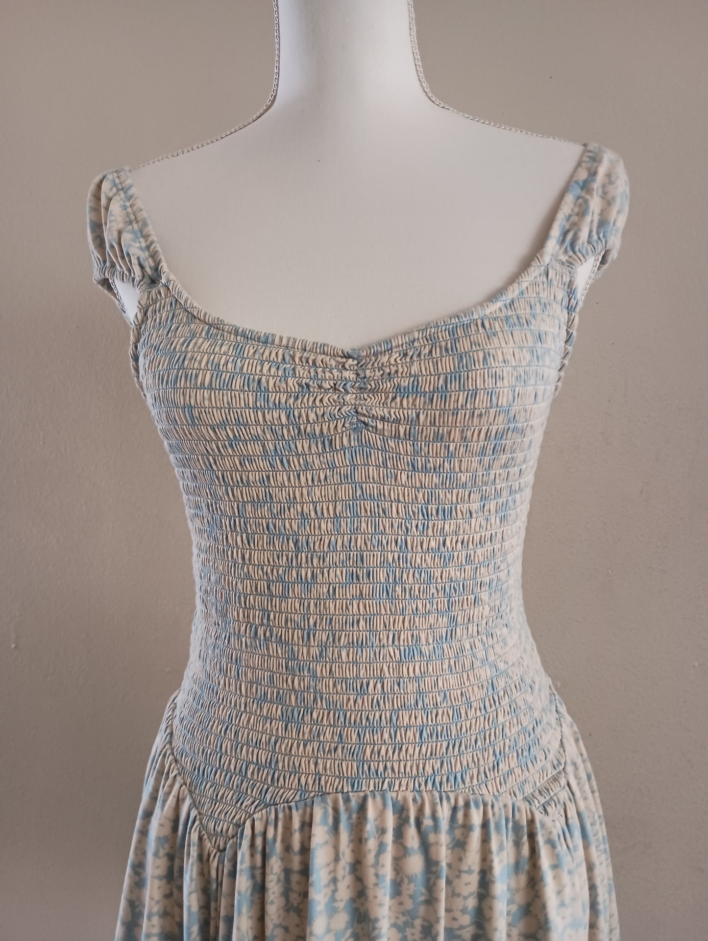Vintage sundress in blue and yellow floral, size small