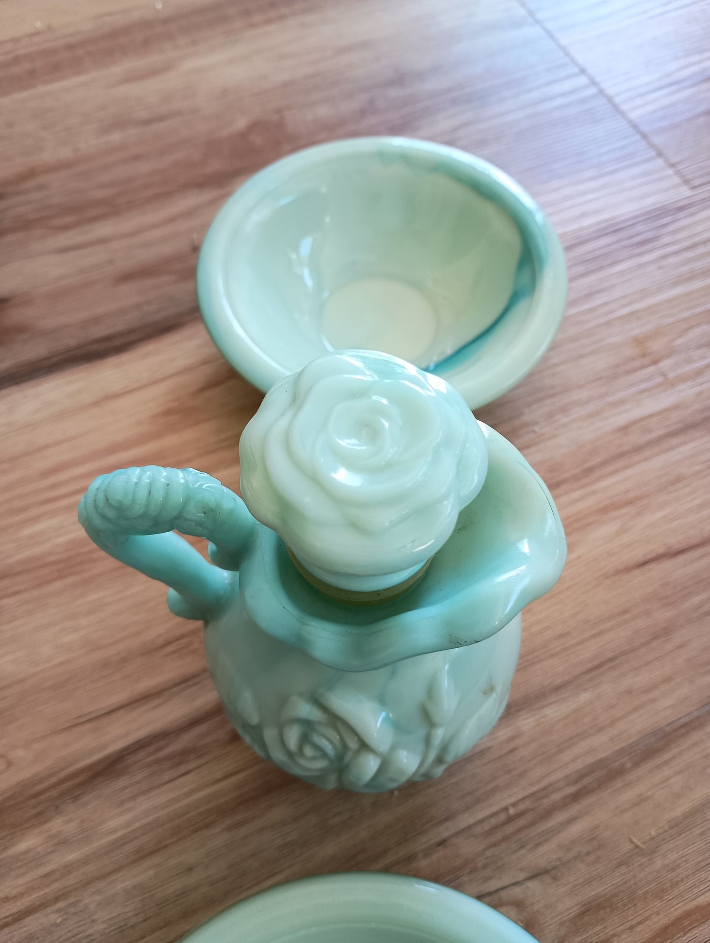 Vintage roses blue bottle and bowls set, Avon