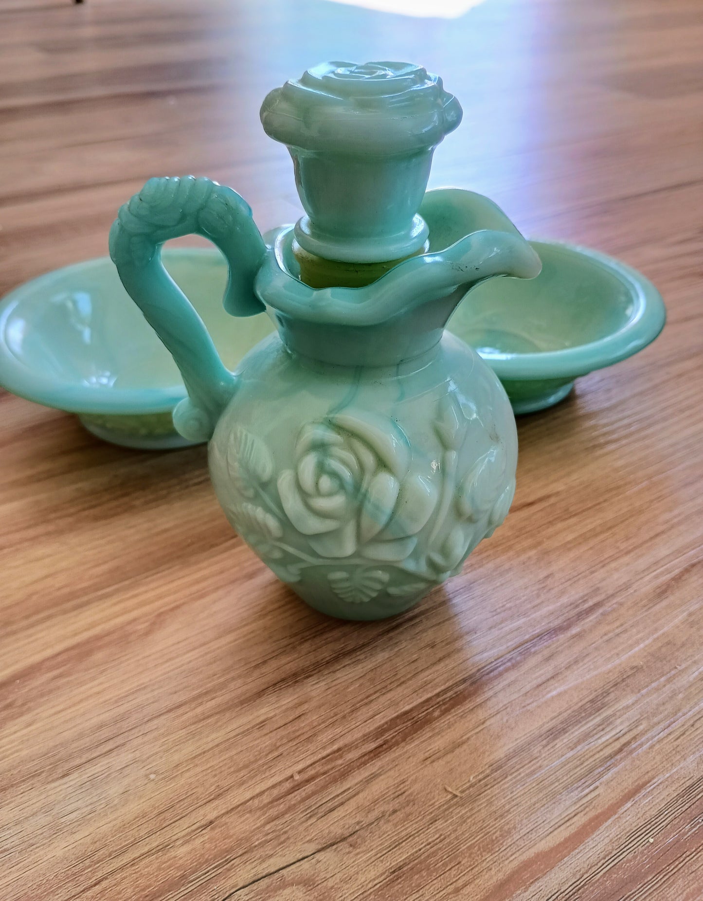 Vintage roses blue bottle and bowls set, Avon
