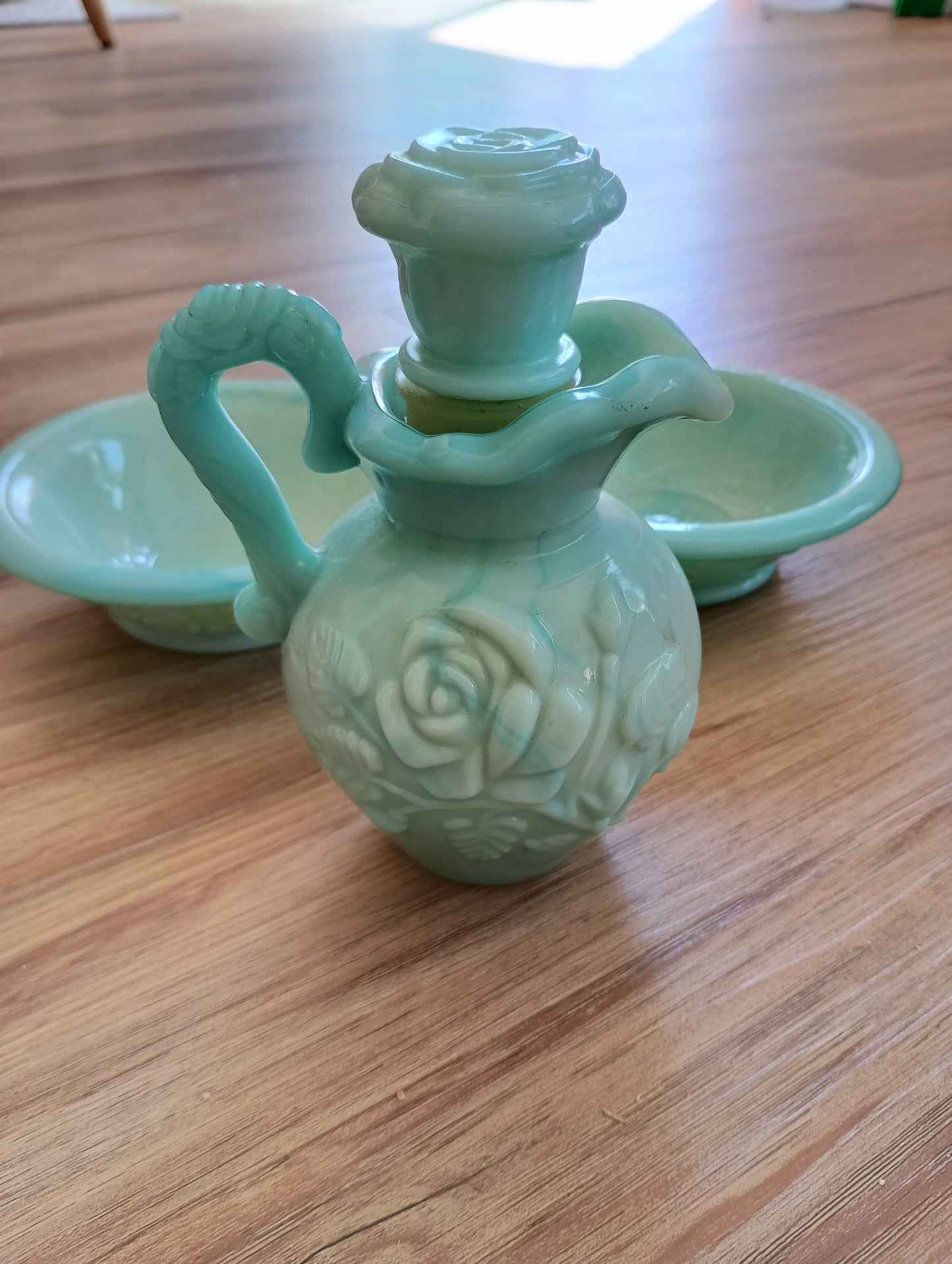 Vintage roses blue bottle and bowls set, Avon
