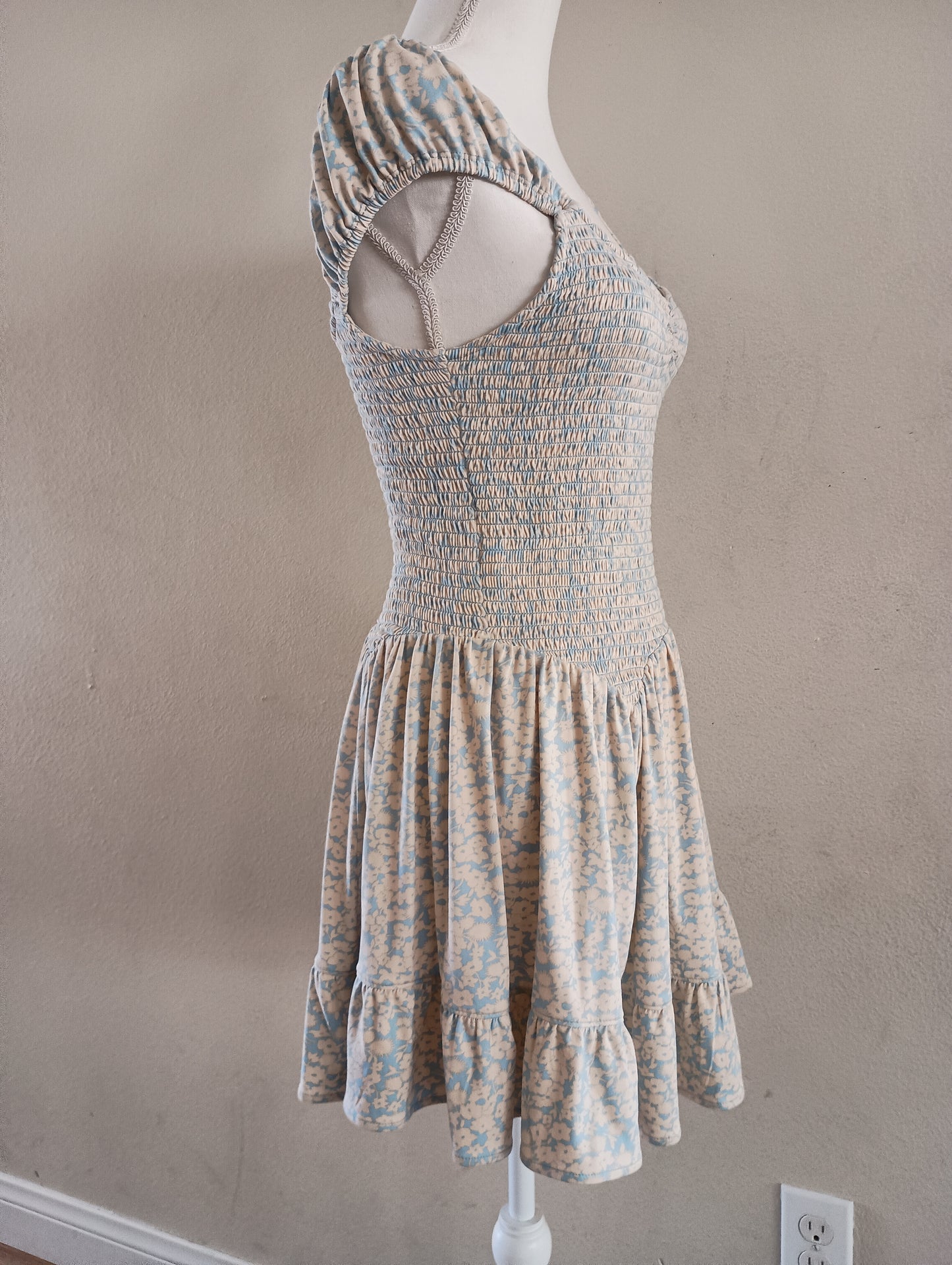 Vintage sundress in blue and yellow floral, size small