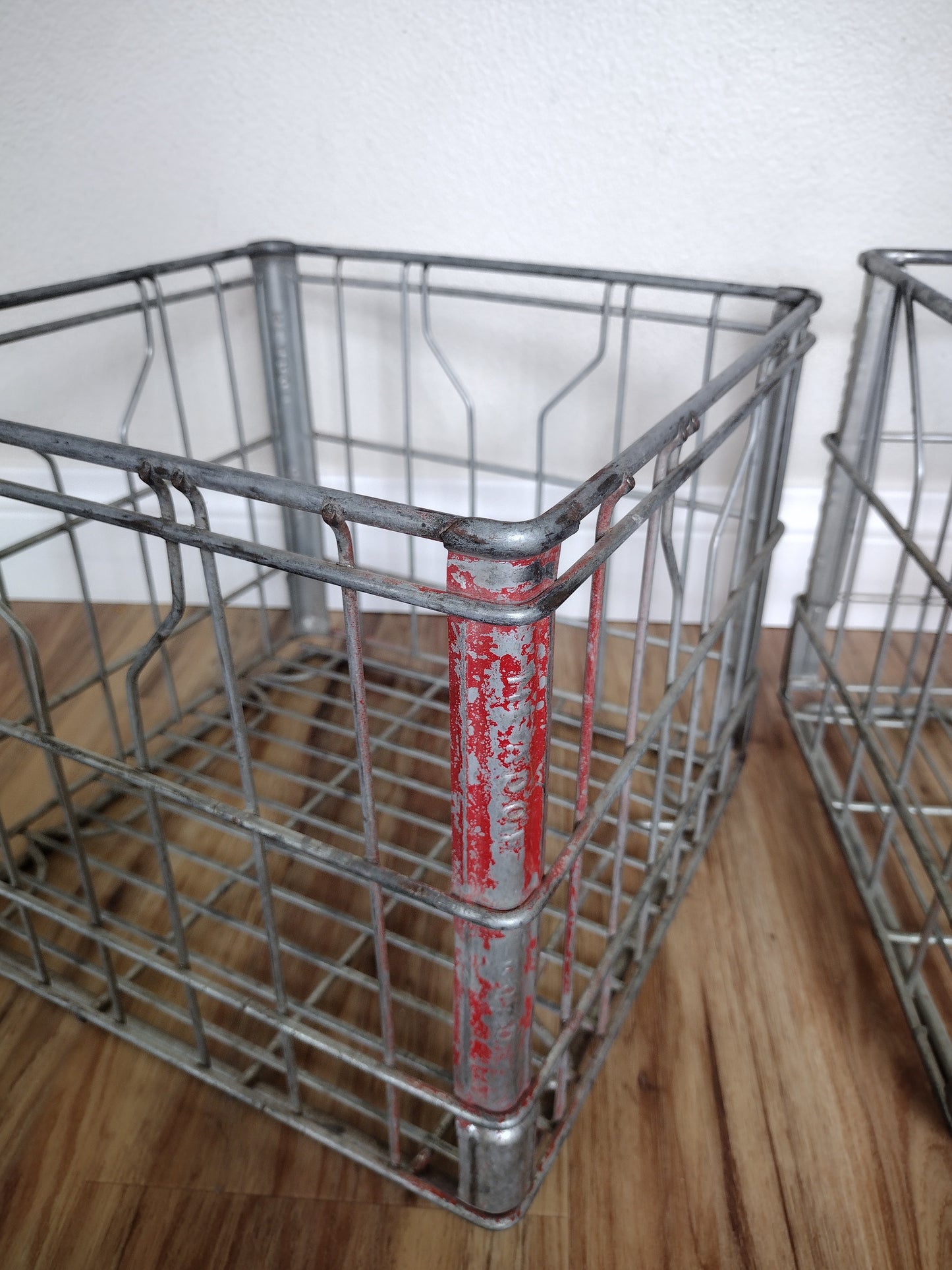 Vintage metal milk crate basket