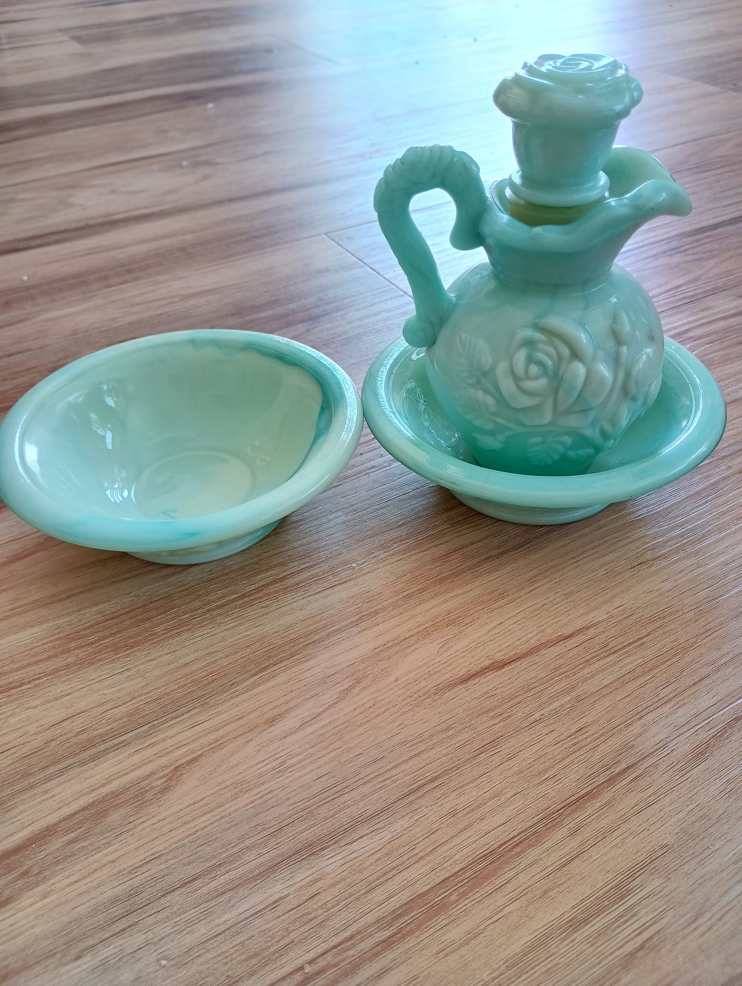 Vintage roses blue bottle and bowls set, Avon