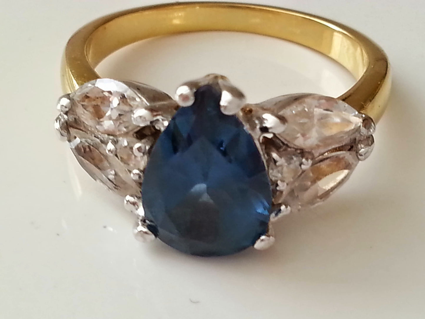 Blue London topaz and white topaz gold ring