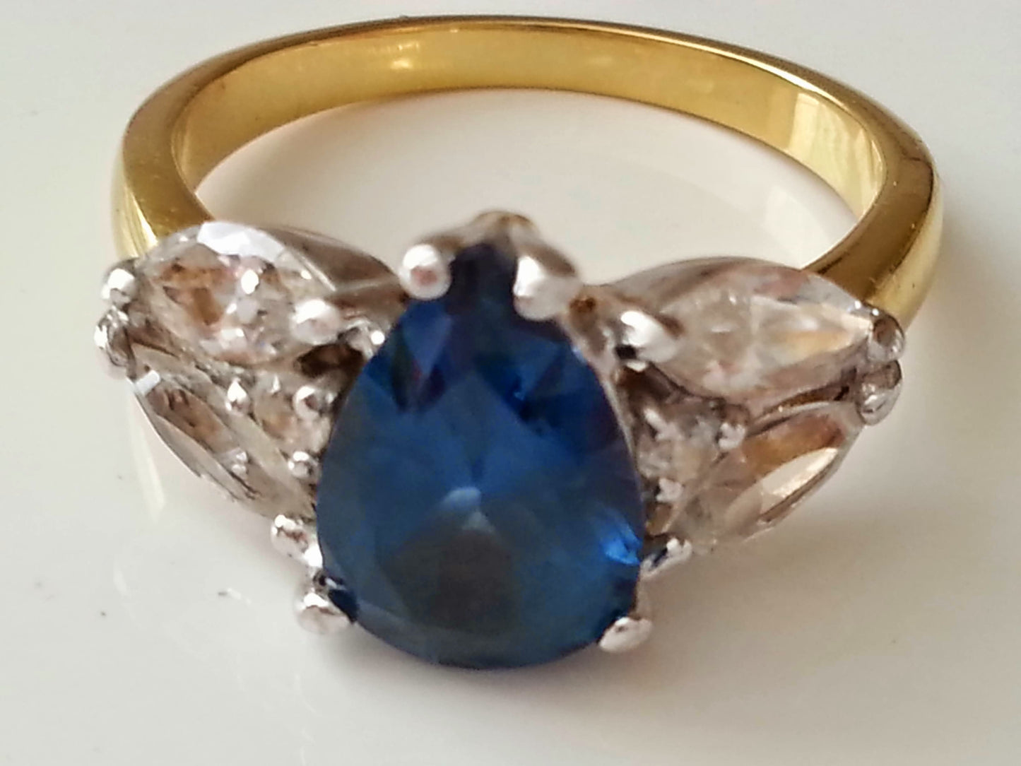 Blue London topaz and white topaz gold ring