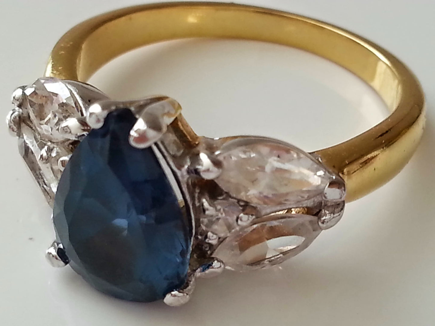 Blue London topaz and white topaz gold ring