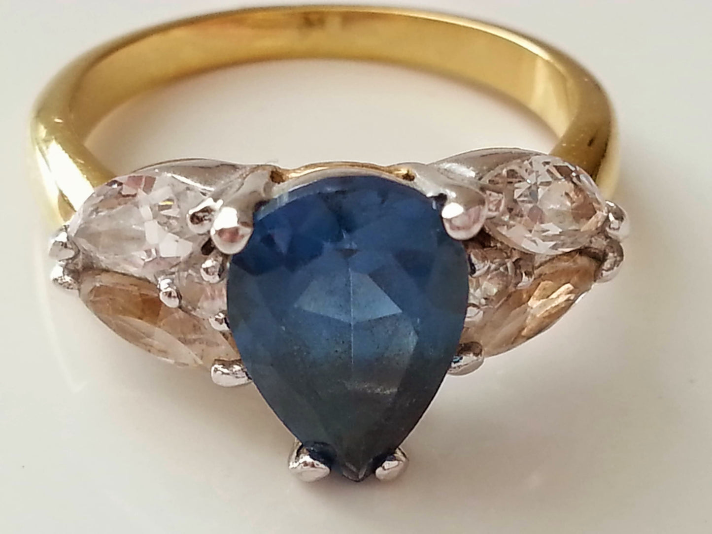 Blue London topaz and white topaz gold ring