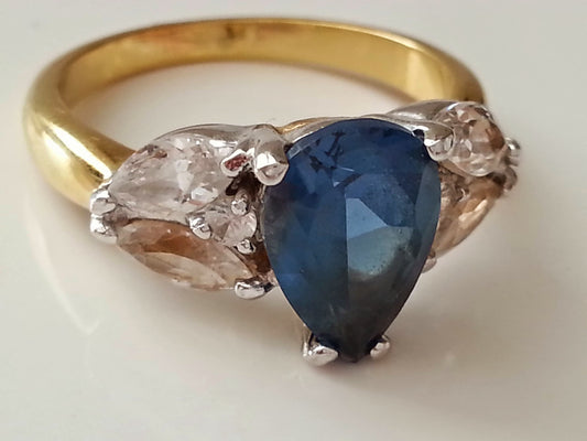 Blue London topaz and white topaz gold ring