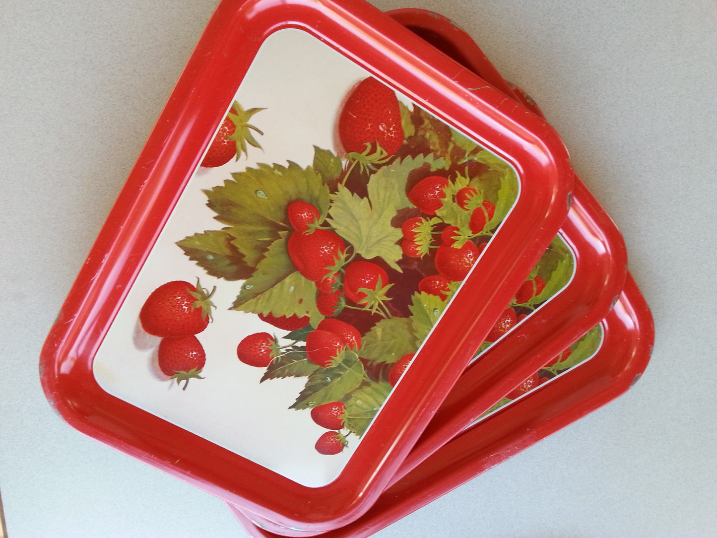 Vintage strawberry tin litho tray