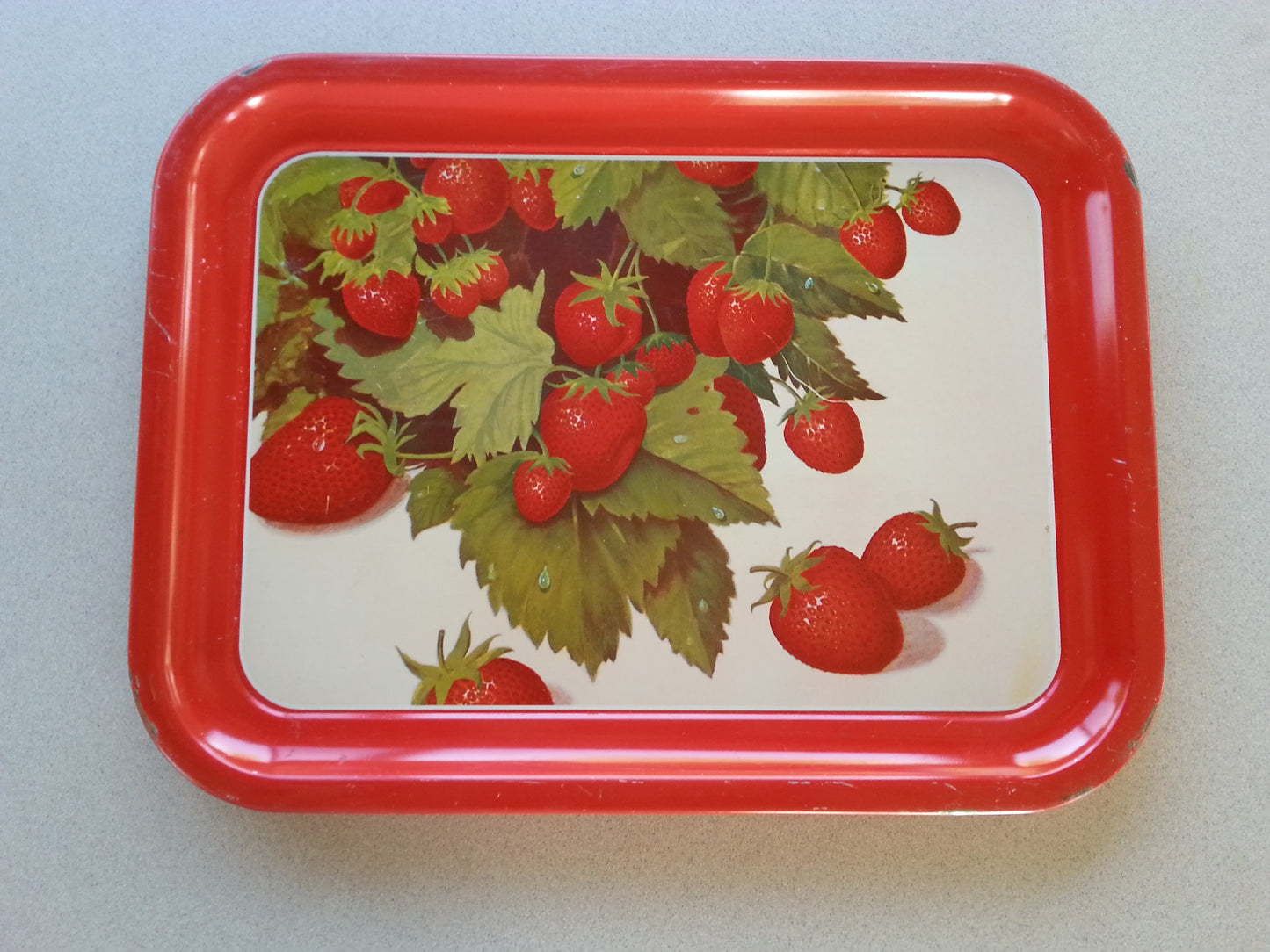 Vintage strawberry tin litho tray