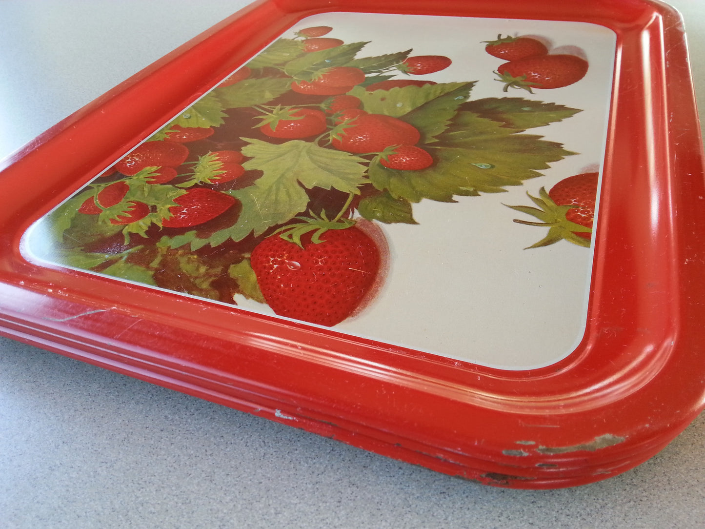 Vintage strawberry tin litho tray