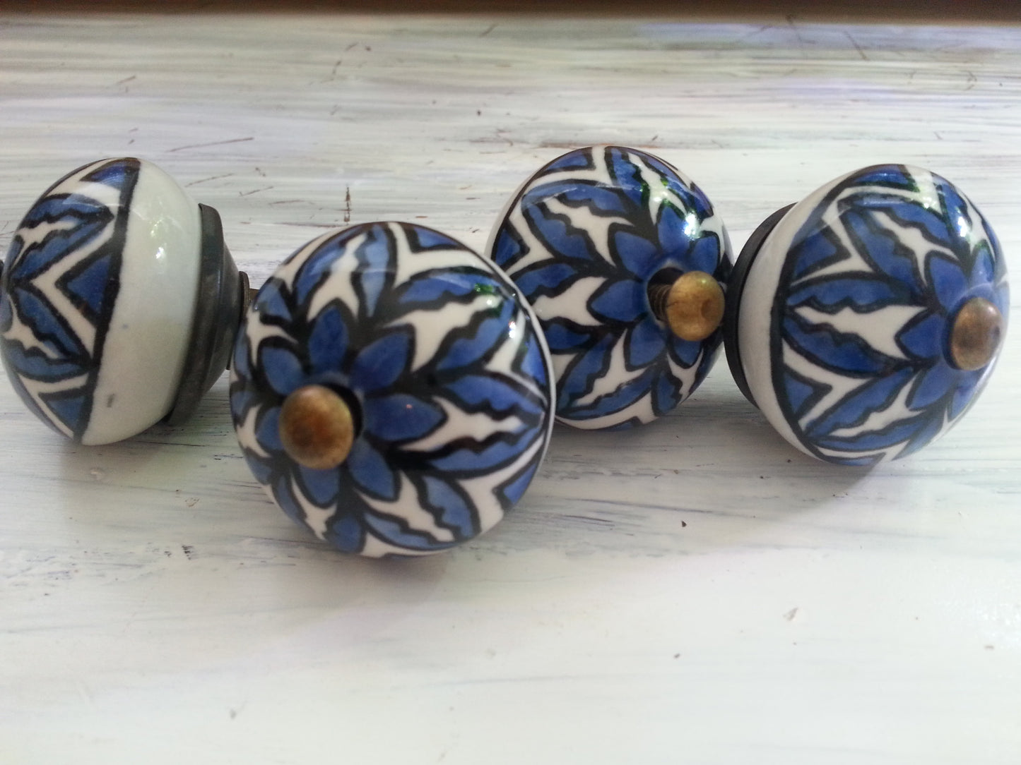 Drawer pulls, blue and white ceramic knobs