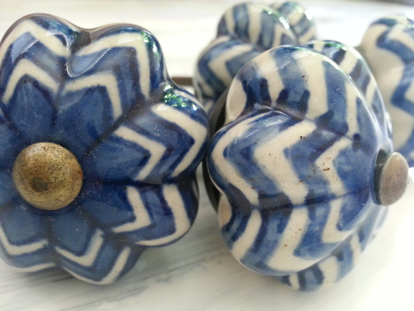 Drawer pulls, blue and white ceramic knobs