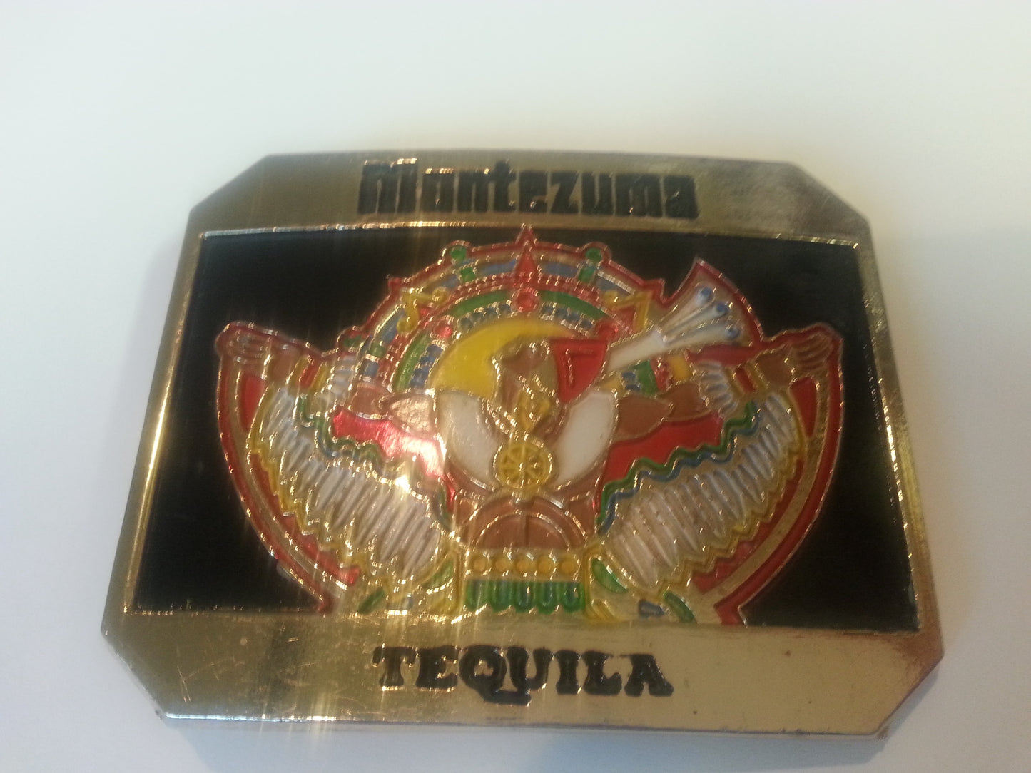 Vintage Mantazuma Tequila gold belt buckle