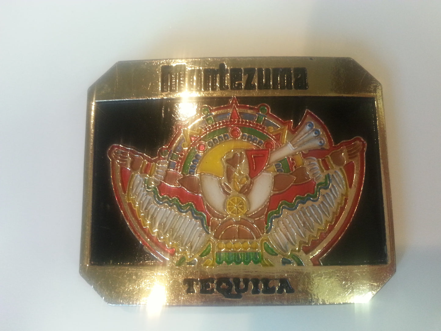 Vintage Mantazuma Tequila gold belt buckle