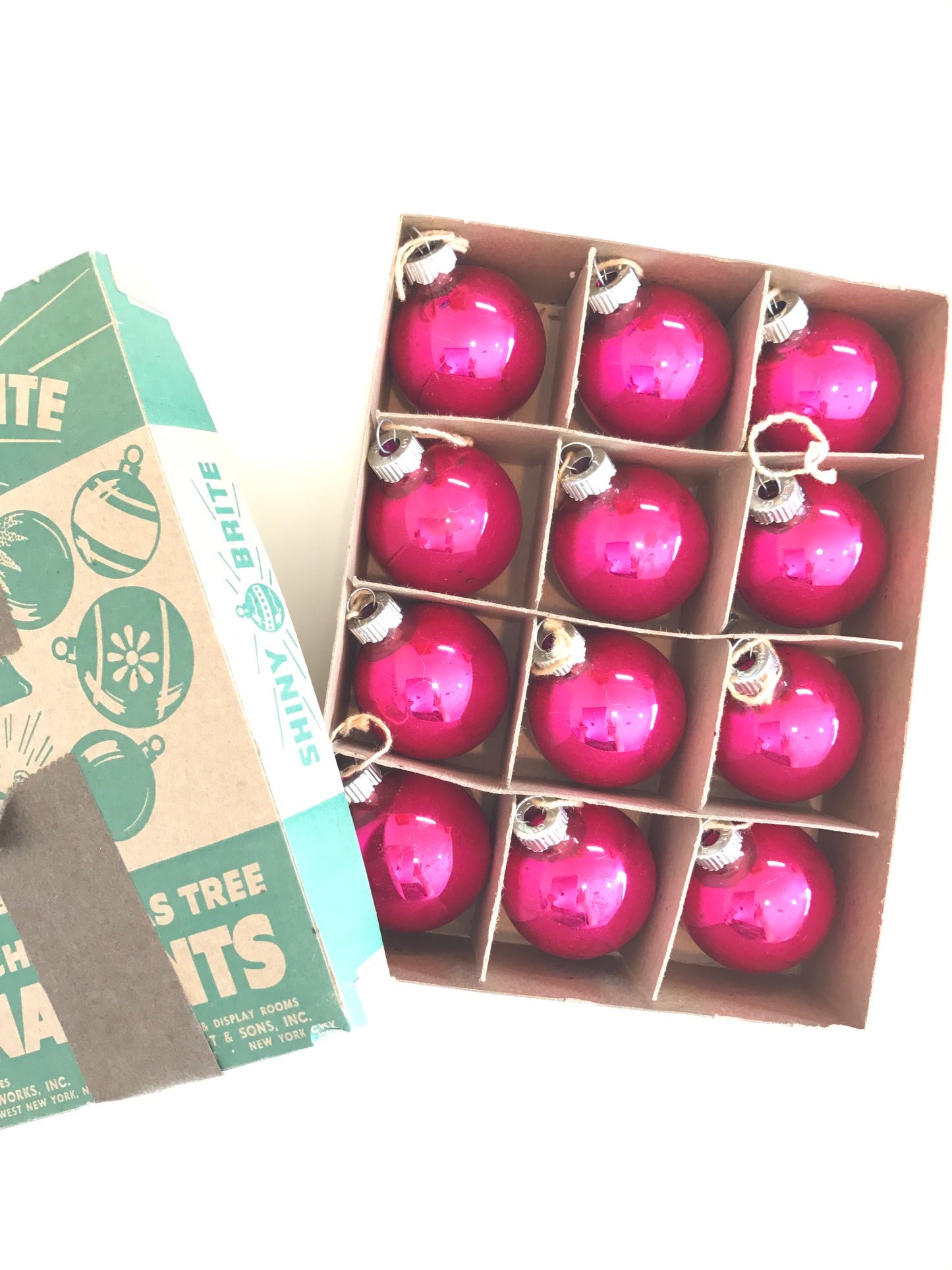 Shiny Brite Christmas ornaments in hot pink