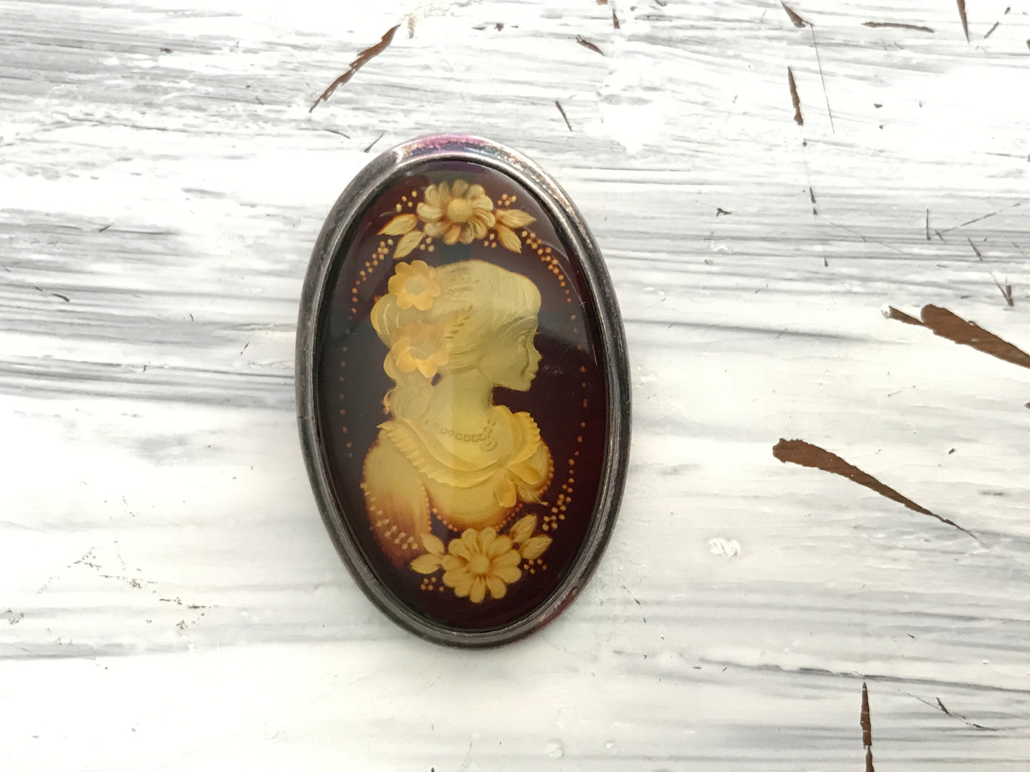 Large cameo carved amber pendant