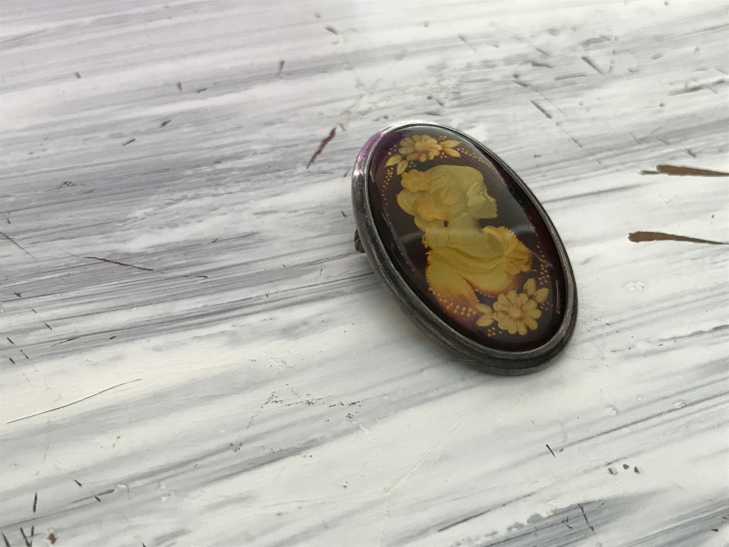 Large cameo carved amber pendant