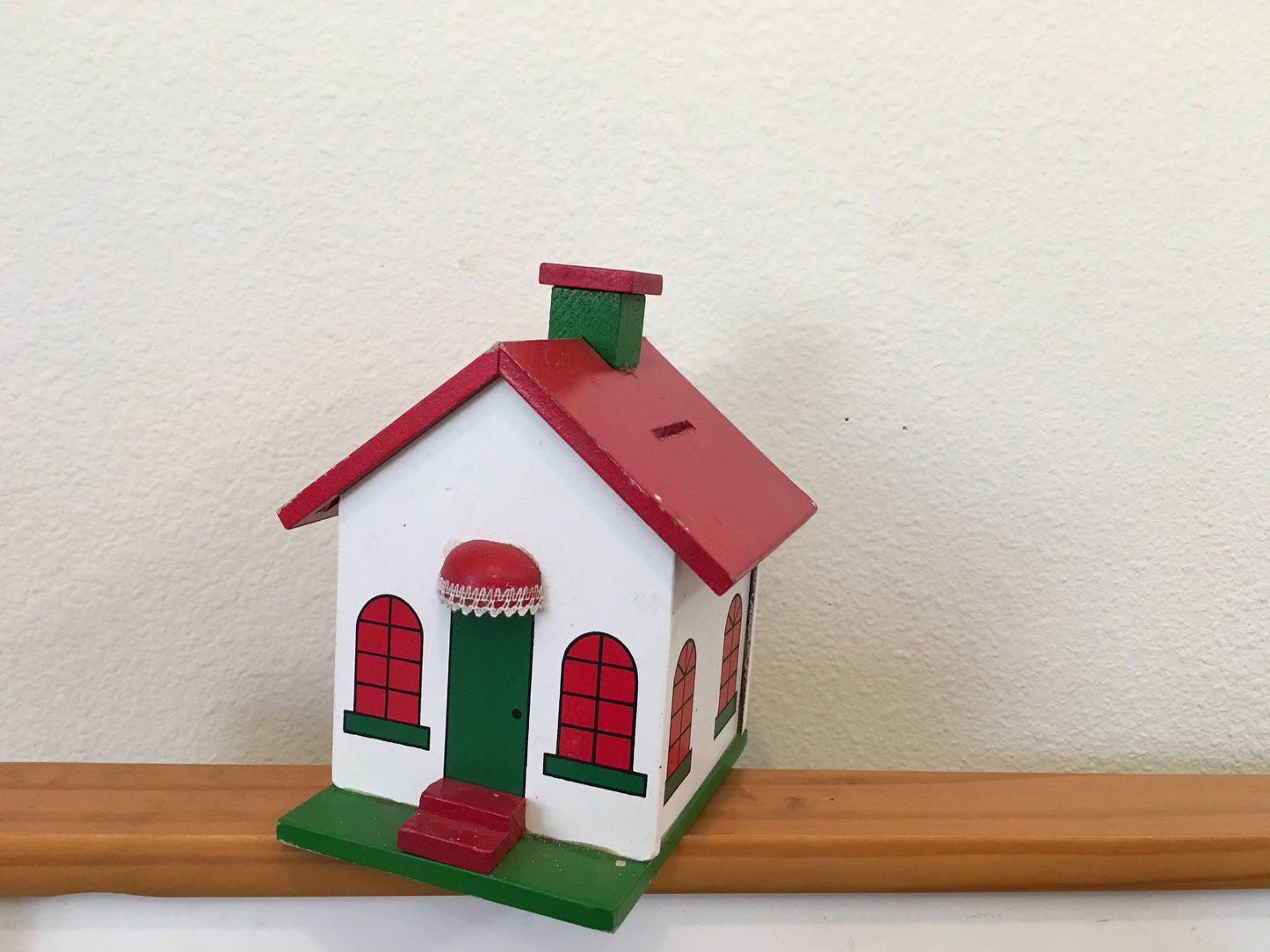 Coin bank, small little wood house circa 1970