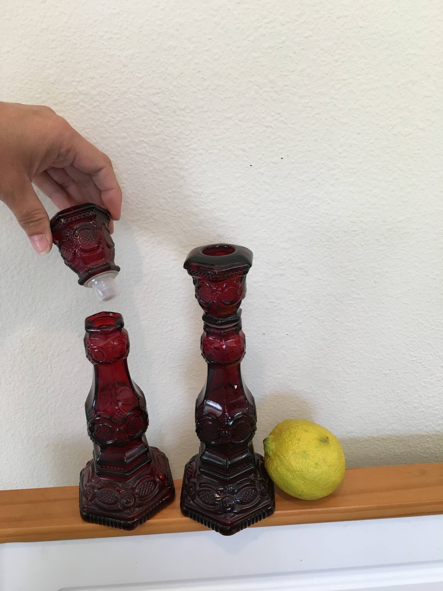 Tall candle stick holder / perfume bottle set