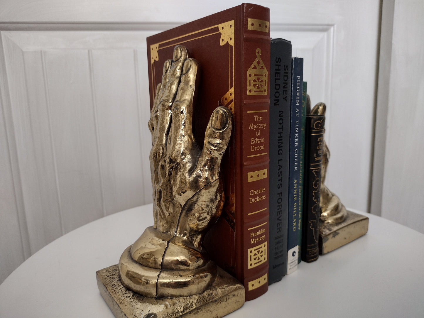 Vintage brass hand bookends