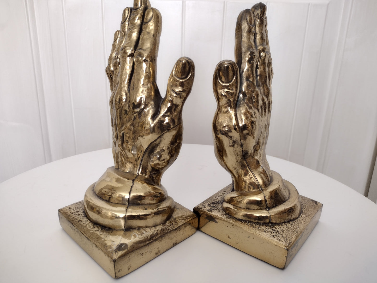 Vintage brass hand bookends