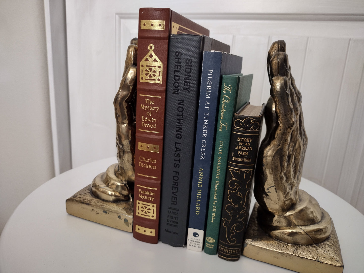 Vintage brass hand bookends