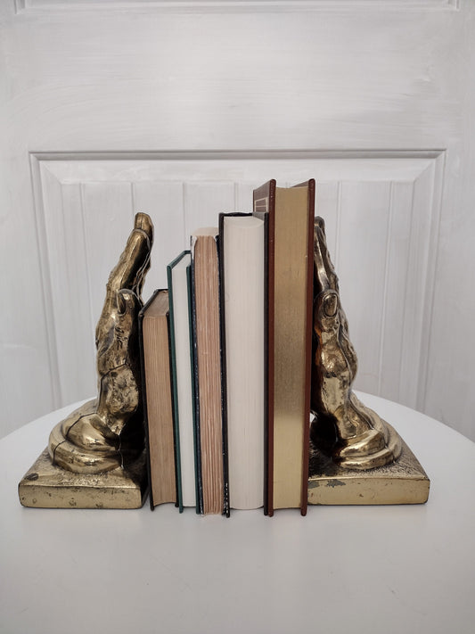 Vintage brass hand bookends