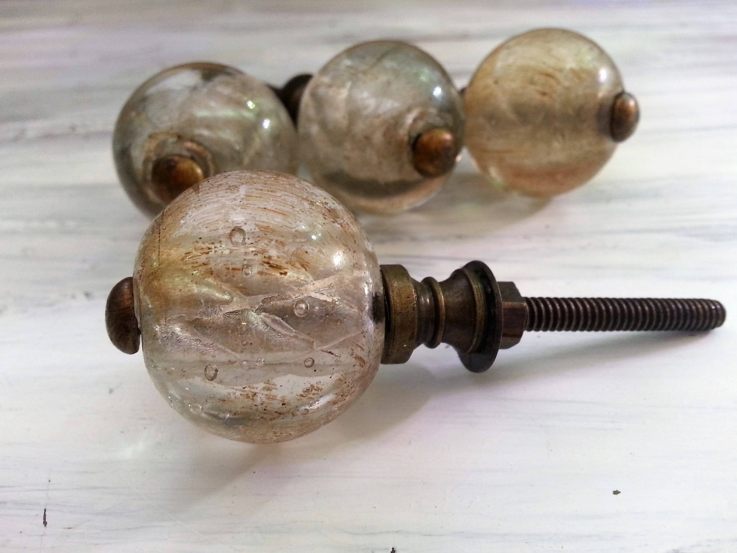 Drawer pulls, glass knobs