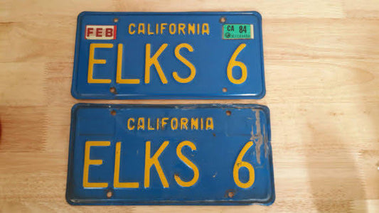 1970s California Blue and Yellow License plate set