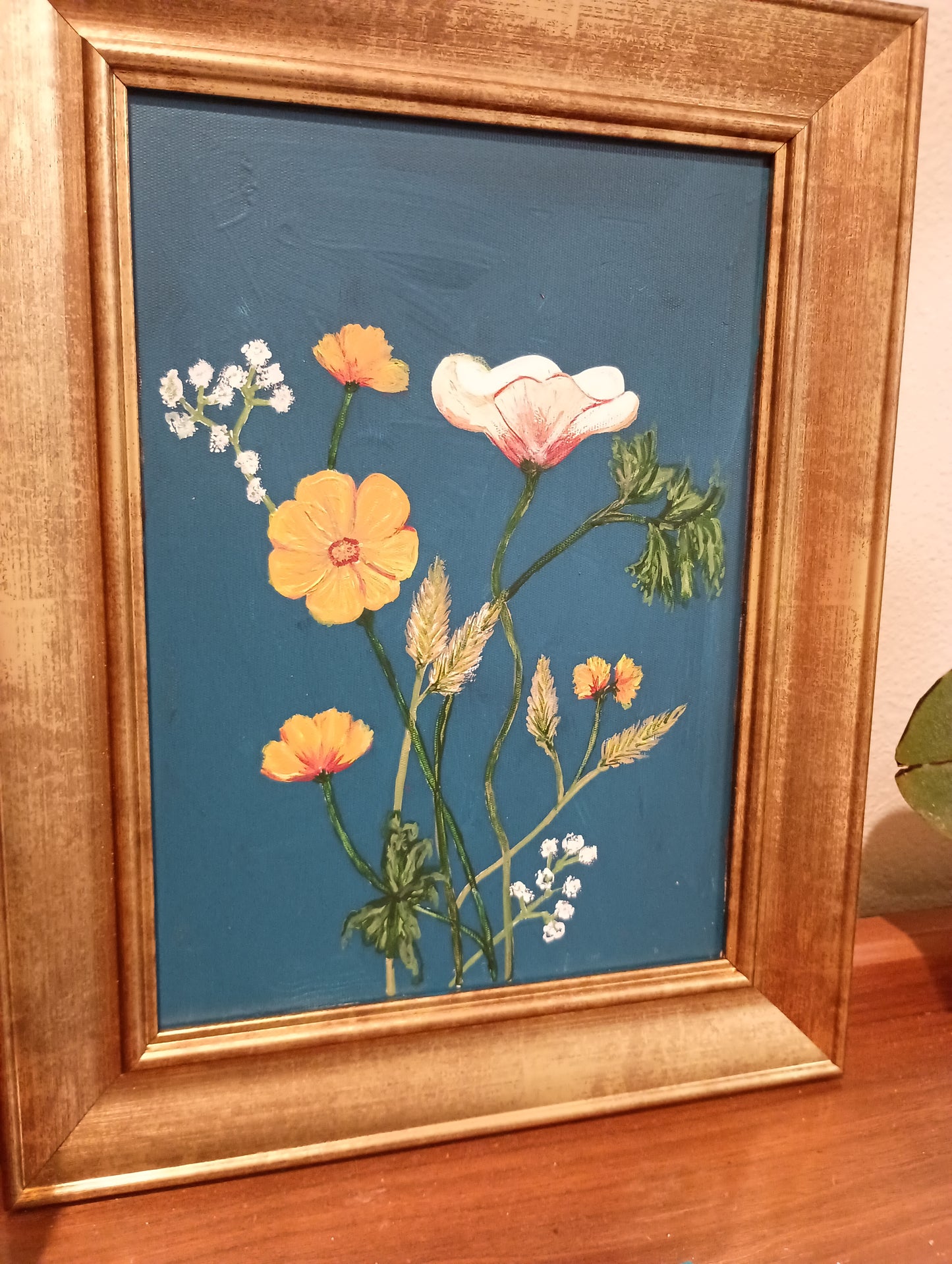 Gold framed flowers on canvas, Kirstyn Bliss