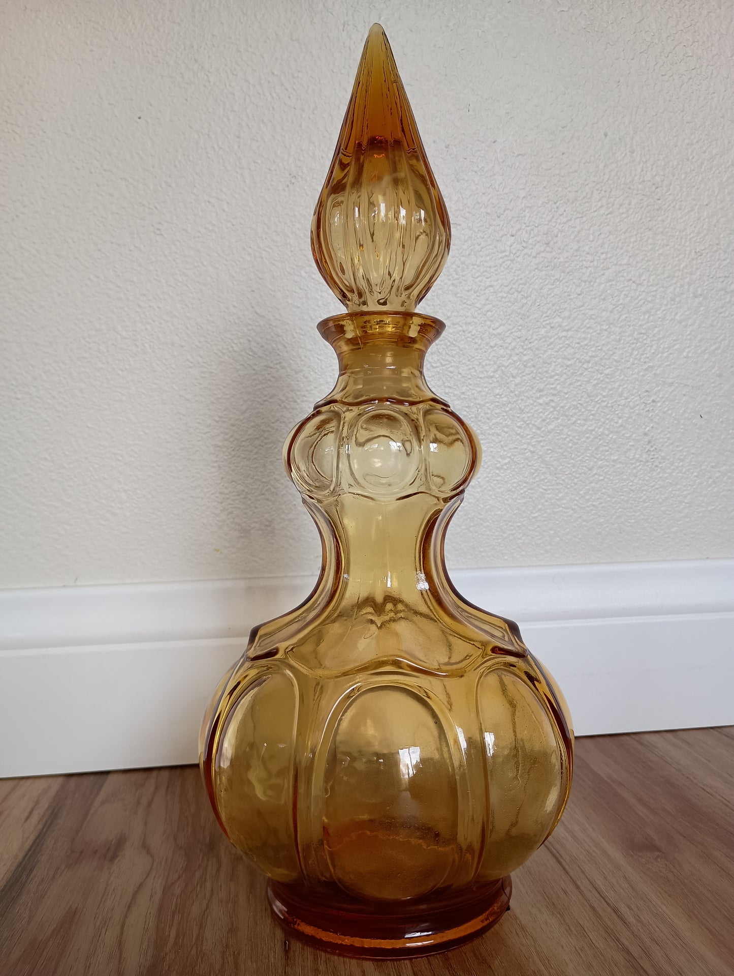 Large ornate decanter amber glass