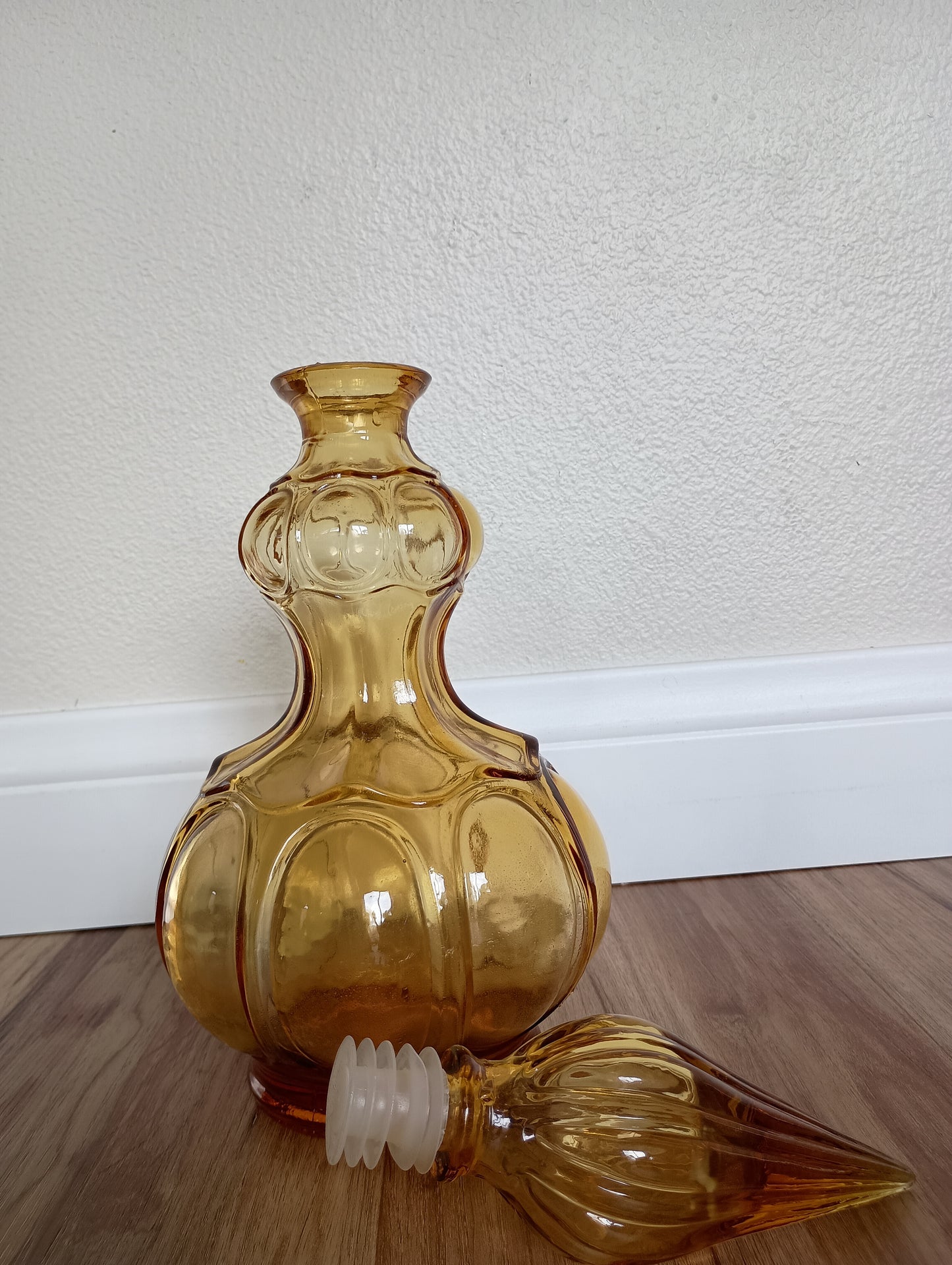 Large ornate decanter amber glass